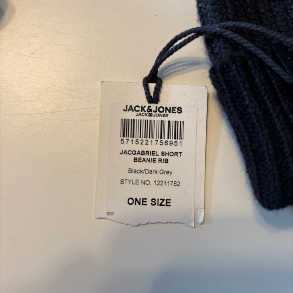 Jack & Jones Charcoal Ribbed Beanie - Picture 2 of 5